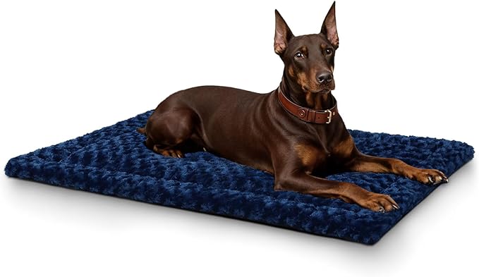 Washable Dog Bed Mat Crate Pad Soft Fluffy Pet Kennel Beds Dog Sleeping Mattress for Large Jumbo Medium Small Dogs, 48 x 30 Inch, Blue