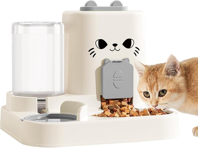 1.6L Auto Gravity Pet Feeder and 0.6L Water Dispenser Set, Automatic Cat Food and Water Dispenser, Gravity Pet Feeder for Small Medium Dog Puppy Cat Kitten (Gray)