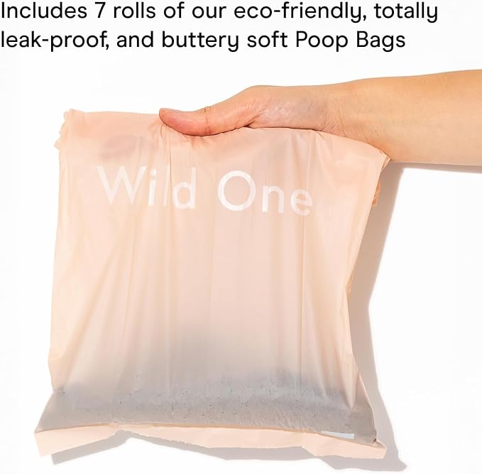Wild One Dog Poop Bag Holder and Dispenser with Leash Attachment, Leak Proof, Easy Twist Top for Refills, Includes 1 Box Of Bags, Orchid