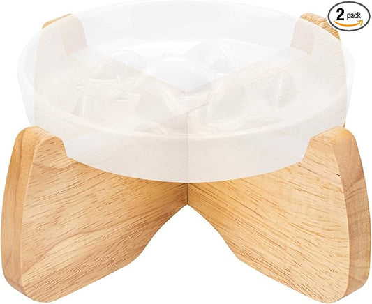 Elevated Cat Bowl Stand, 6.1" Diameter 3.5" High Rubberwood Stand for Cat Dish, Detachable Raised Bowl Holder with Non-Slip Pads, Anti Vomiting, Ergonomic Wooden Pet Feeder Holder for Cats