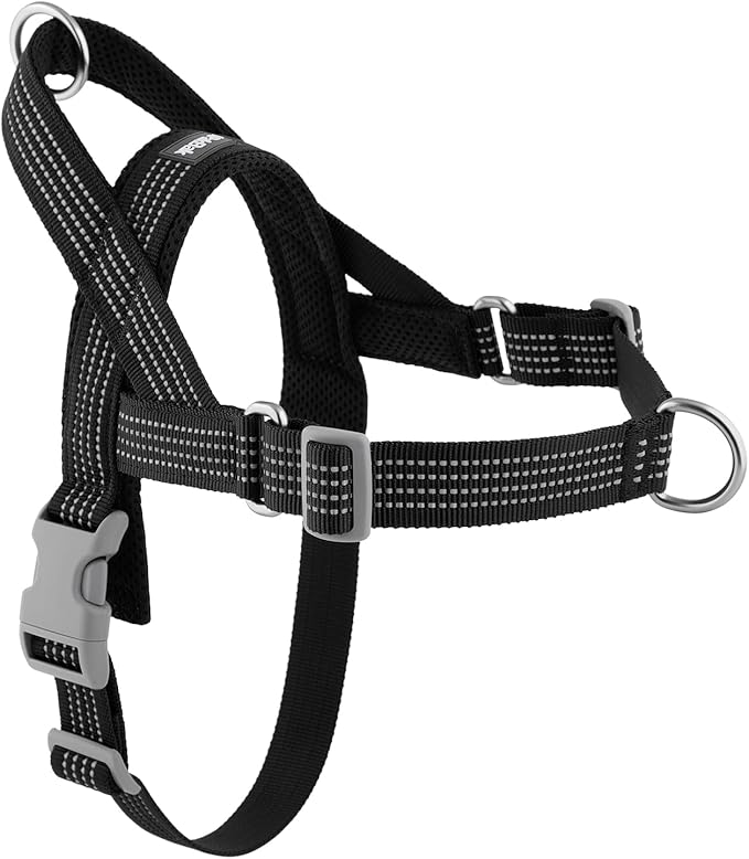 No Pull Dog Harness with Handle, Adjustable Soft Mesh Padded Reflective Walking Harness with Front Clip for Small Medium Large Dogs – Quick Fit No Escape for Training and Hiking (Black, XL)