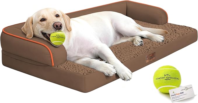 Comfort Expression Extra Large Dog Bed - Waterproof Orthopedic Dog Beds with Washable Jumbo Bed for Big Dogs, Removable Non-Slip Pet Couch Bolster Cover, 45x35