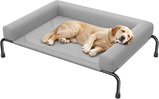 Simple Trending Elevated Dog Bed for Large Dogs, Cooling Raised Dog Cot with Bolsters, Breathable Pet Bed for Outdoor, 47.75" x 31", Grey