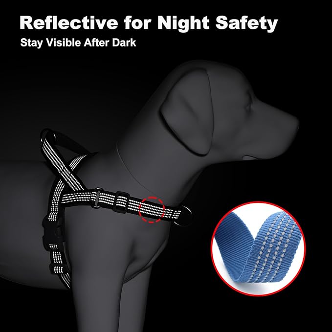 No Pull Dog Harness with Handle, Adjustable Soft Mesh Padded Reflective Walking Harness with Front Clip for Small Medium Large Dogs – Quick Fit No Escape for Training and Hiking (Blue, L)