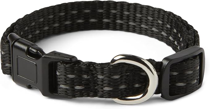 Amazon Basics Reflective Polyester Dog Collar, Adjustable Length 8.7"-13.5", 0.7" W, Quick-Release Buckle for Easy On/Off, Extra Small, Black