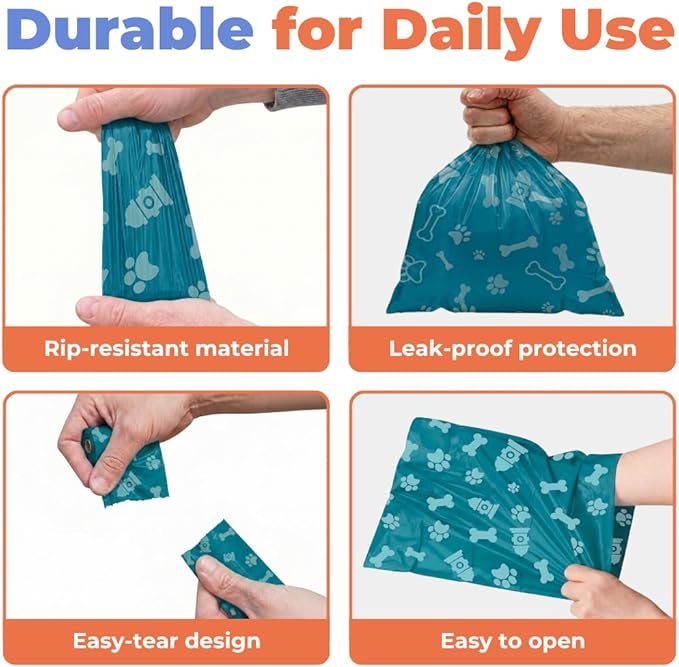 Best Pet Supplies Dog Poop Bags (360 Bags) for Waste Refuse Cleanup, Doggy Roll Replacements for Outdoor Puppy Walking and Travel, Leak Proof and Tear Resistant, Thick Plastic - Turquoise
