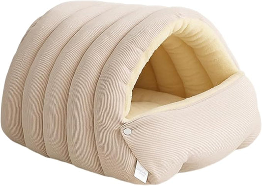 Cozy Monster Cat Bed, Warm Winter Cat Cave with Removable Cushion, Calming Anti-Anxiety Sherpa Fleece Pet Bed for Indoor Cats & Small Dogs, Washable 360° Nesting Design (B - White, Small)