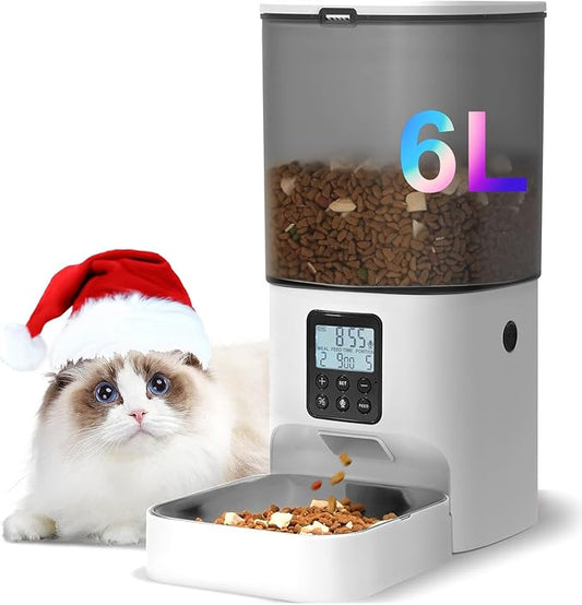 ANDOLL HOME Automatic Cat Feeder, 6L Cat Food Dispenser with 10s Voice Recorder, Pet Feeder up to 8 Meals per Day, Timed Feeder with Dry Food Sealed Ring (Jade White)