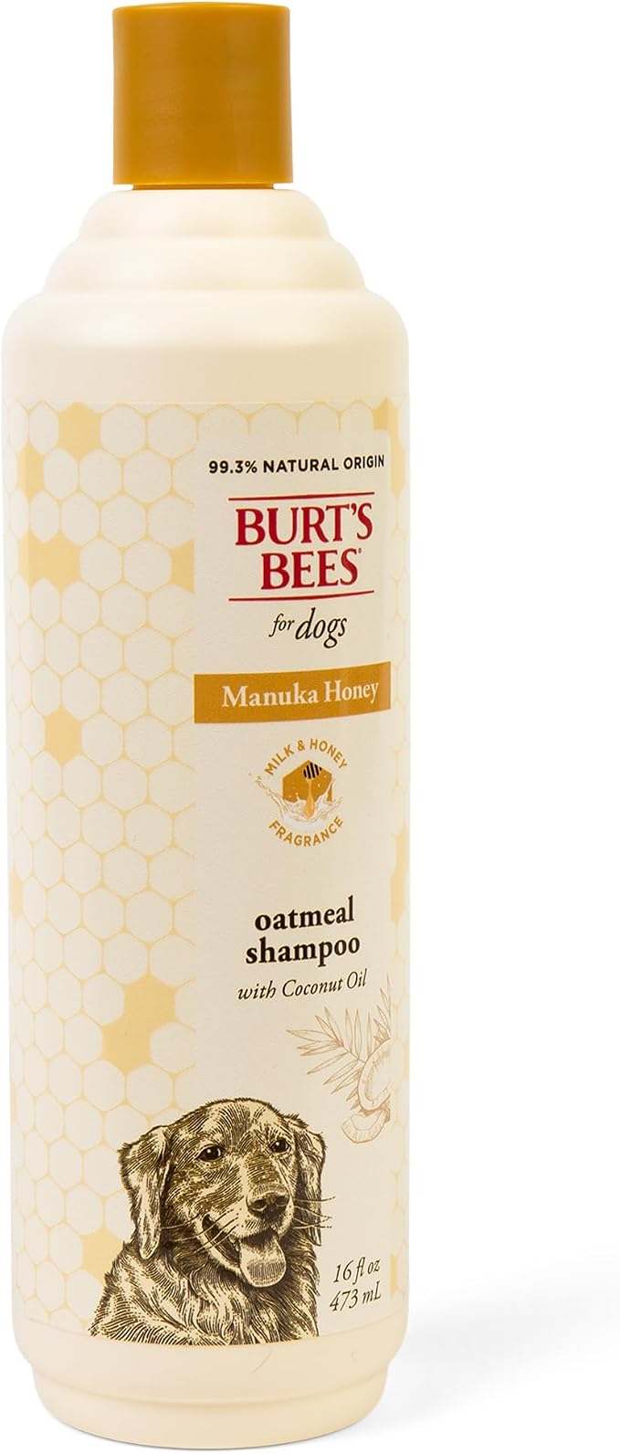 Burt's Bees for Pets Manuka Honey Oatmeal Shampoo for Dogs, Colloidal Oatmeal & Coconut Oil, 95%+ Natural Origin, No Sulfates, Parabens or Phthalates, Milk & Honey Scent, 16 Fl Oz