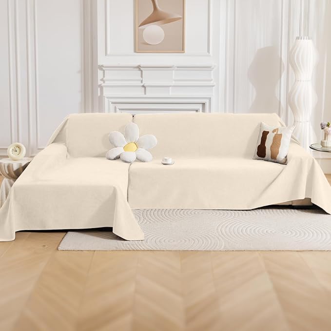 Deep Dream Sectional Couch Covers, 2 Pieces 100% Waterproof L Shaped Sofa Cover, Non Slip Couch Cover for Dogs Cats Washable, Pet Friendly Sofa Slipcovers Furniture Protector (X-Large, Beige)