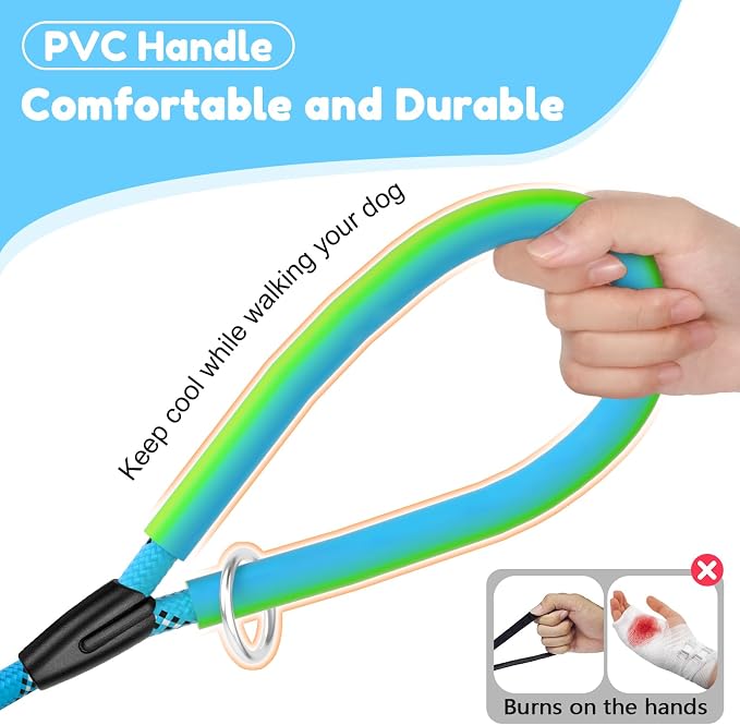 Dog Leash Heavy Duty 4/5/6ft XiaZ 2 Handles Dog Leashes for Medium Large Dogs 1/2 Inch 1000lb Strength Reflective PVC Waterproof-Handles Metal Hook Dual-Handle Rope Leash Nighttime Safety