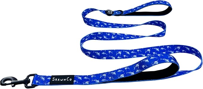 ShawnCo Dream Walk Dog Leash- Premium, Nylon Pet Leash with Soft Neoprene Handle for Small, Medium and Large Dogs (White Sharks, M/L 6FT w/ 2 Handles)