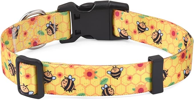 Mihqy Dog Collar with Bohemia Floral Tribal Geometric Patterns - Soft Ethnic Style Collar Adjustable for Small Medium Large Dogs(Bee,S)