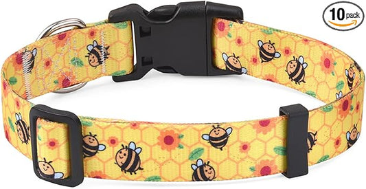 Mihqy Dog Collar with Bohemia Floral Tribal Geometric Patterns - Soft Ethnic Style Collar Adjustable for Small Medium Large Dogs(Bee,M)