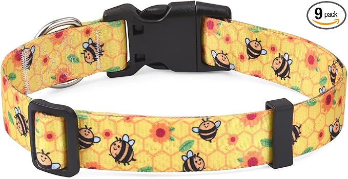 Mihqy Dog Collar with Bohemia Floral Tribal Geometric Patterns - Soft Ethnic Style Collar Adjustable for Small Medium Large Dogs(Bee,XS)