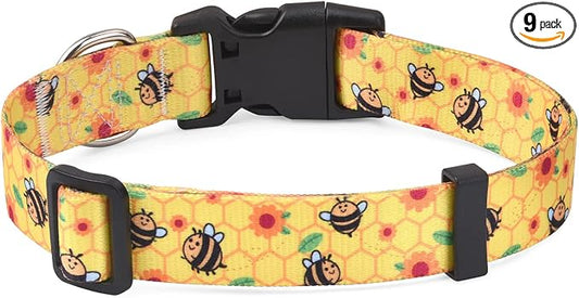 Mihqy Dog Collar with Bohemia Floral Tribal Geometric Patterns - Soft Ethnic Style Collar Adjustable for Small Medium Large Dogs(Bee,XS)