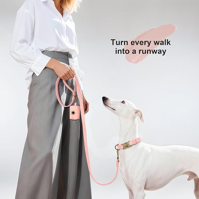 Didog Stylish PU Leather Dog Leash for Large Dogs, Easy to Clean 5ft Pink Dog Leashes for Medium Dogs, Cute and Fashionable for Walking, Running and Training,Pink, M