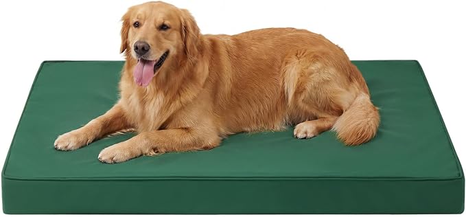 WNPETHOME Outdoor Dog Bed Waterproof, Large Outdoor Dog Bed for Large Sized Dog, Outdoor Indoor Dog Bed with Removable Washable Cover, Egg Crate Foam Dog Crate Mat, Durable Waterproof Dog Bed, Green