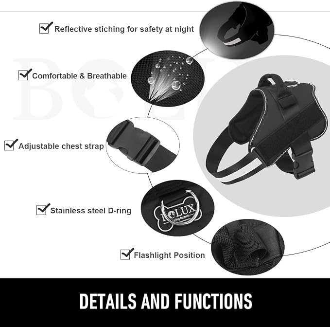 Dog Harness, No-Pull Reflective Dog Vest, Breathable Adjustable Pet Harness with Handle for Outdoor Walking - No More Pulling, Tugging or Choking (Black, XL)
