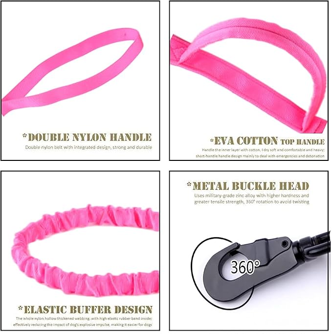 Tactical Dog Collar and Leash Set Adjustable Military Nylon Dog Collar with Control Handle and Heavy Duty Metal Buckle for Large Dogs（Pink S