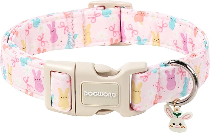 DOGWONG Easter Dog Collar- Cute Easter Rabbit Dog Collars Adjustable Girl Female Puppy Dog Collar for Small Medium Dogs, M
