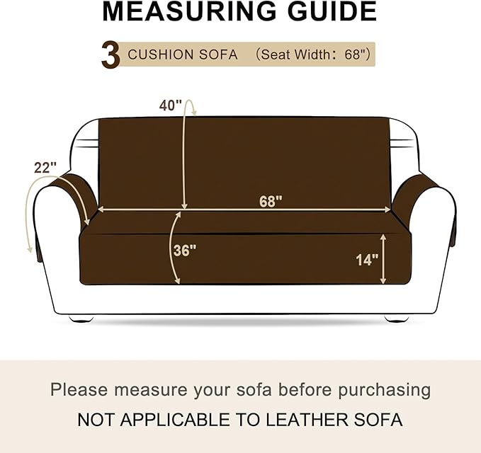 HOMERILLA Reversible 3 Cushion Couch Cover for Dogs Water Resistant Washable Pets Furniture Protector Sofa Cover with Elastic Straps (68" Sofa, Chocolate/Beige)