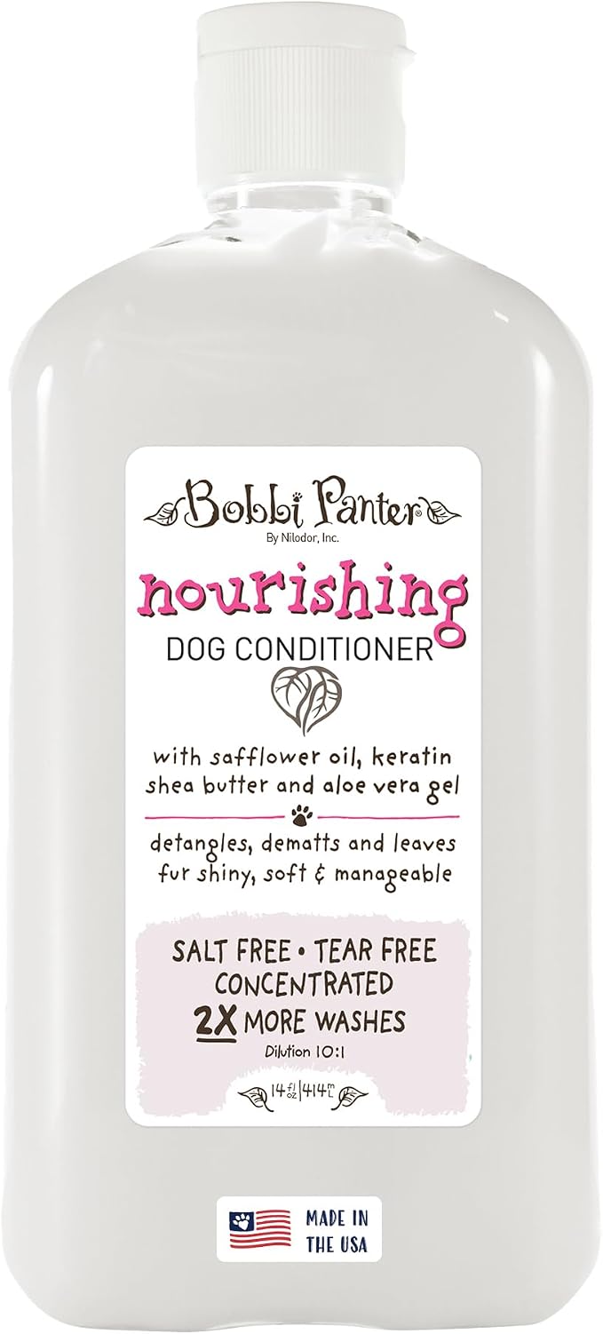 Bobbi Panter Nourishing Dog Conditioner Safflower Oil, Keratin, Shea Butter & Aloe Vera – Detangling Natural Formula for Soft, Smooth & Manageable Coat, 10:1 Concentrate, Made in USA, 14 oz