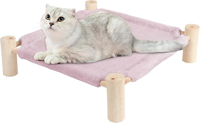 Patas Lague Cat and Dog Hammock Bed for Small Dogs, Brethable Wooden Cat Pet Rabbit Elevated Bed Cots Furniture for All Seasons Fleece Purple