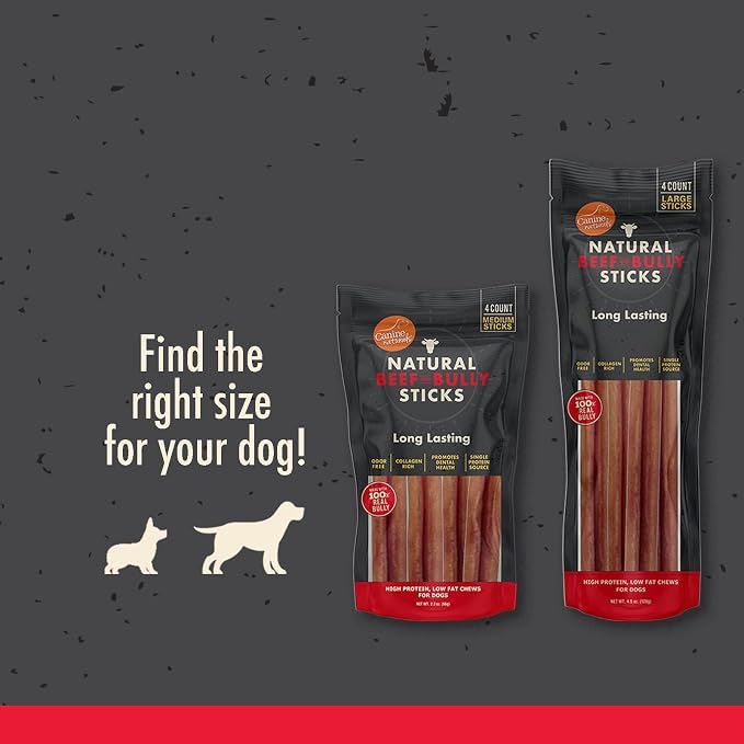 Canine Naturals | Natural Beef & Bully Sticks | Long-Lasting, Odor Free, High Protein Chews Made with 100% Real Bully | 4 Count Medium Sticks