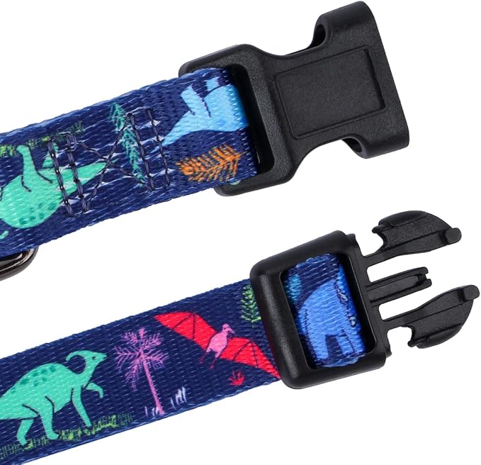 Dog Collar Special Design Personalized Cute Girl boy Soft Collars with Sunflower, Camo, American Flag, Plaid (S(Neck 11"-15.7", Width 5/8"), Cartoon Dinosaurs)