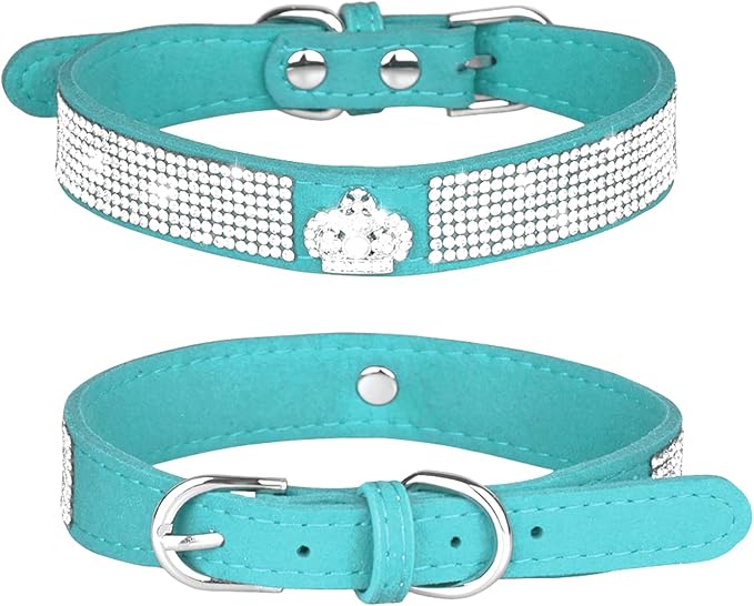 Rhinestone Dog Collar, Cute Dazzling Sparkling Soft Suede Leather Dog Cat Rhinestone Collar Crystal Diamond Pet Dog Puppy Collar (L, Blue-4)