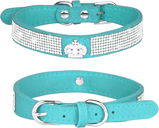 Rhinestone Dog Collar, Cute Dazzling Sparkling Soft Suede Leather Dog Cat Rhinestone Collar Crystal Diamond Pet Dog Puppy Collar (L, Blue-4)