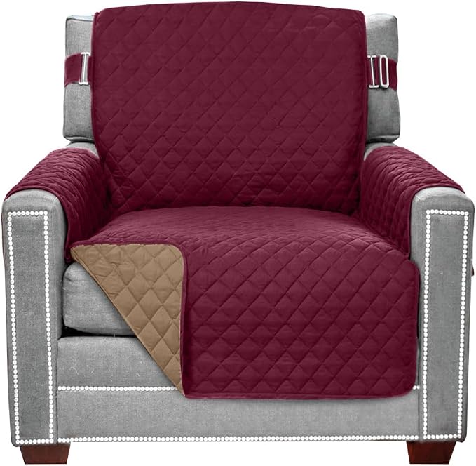 Sofa Shield® Couch Armchair Covers for Dogs, Reversible Furniture Protector with Strap, Stain and Tear Resistant Cushion Cover, 23 inch Seat, Machine Washable Slipcover Pets, Cats, Burgundy Tan