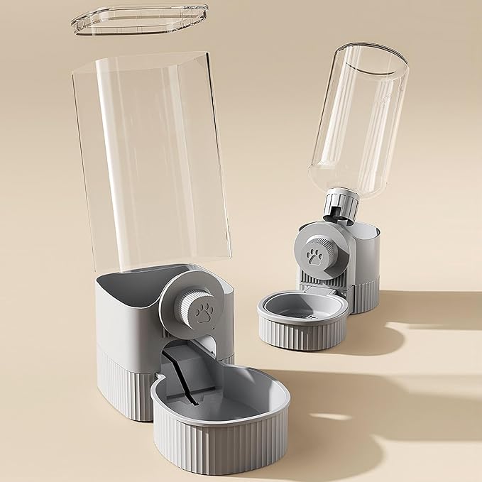 Hanging Automatic Food Water Dispenser,Rabbit Feeder Guinea Pig Water Bottle Food Feeder for Ferret Guinea Pig Rabbit Bunny Cage Accessories (Grey, 520ml+1200ml)