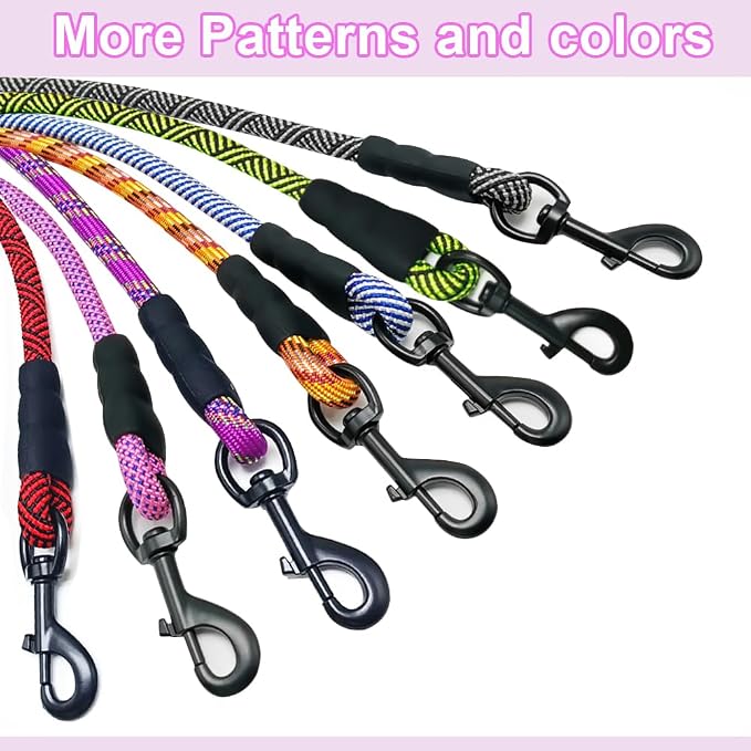 MayPaw Heavy Duty Rope Dog Leash, 6/8/10FT Nylon Pet Leash, Soft Padded Handle Thick Lead Leashes for Large Medium Dogs Walking Roaming (6ft * 1/2", Purple Black)