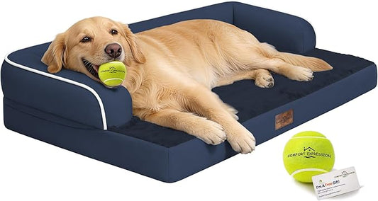 Comfort Expression Large Dog Bed Orthopedic - Washable XL Dog Beds Waterproof Pet Couch Memory Foam Sofa Bolster with Removable Cover - 42 x 30