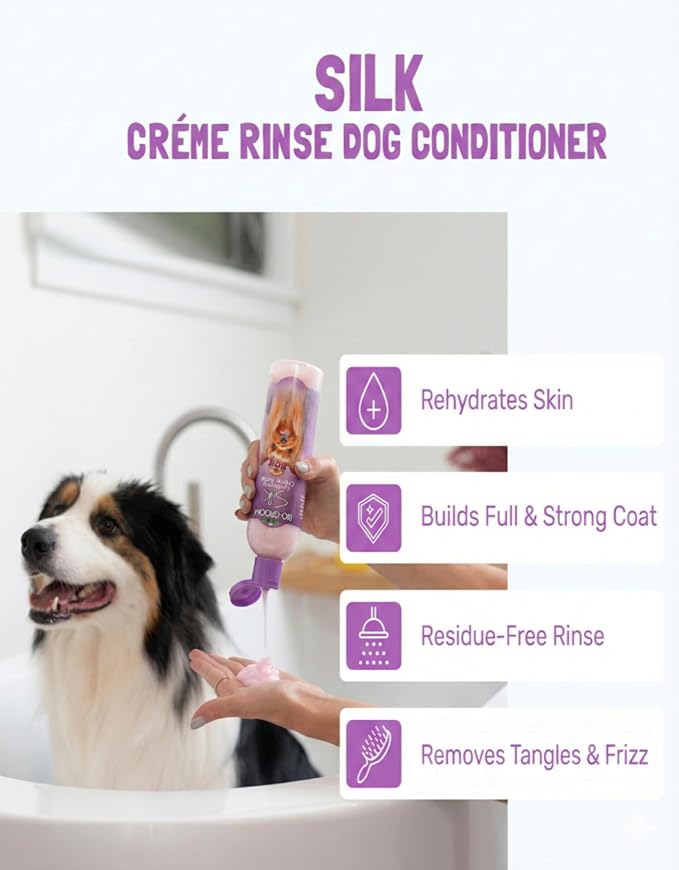Bio-Groom Dog Shampoo and Conditioner Set - Tearless Shampoo for Dogs, Puppies & Cats, Moisturizing Conditioner for Dry Skin - Silk Conditioning Creme Rinse & Tear Free Shampoo, 12 Fl Oz Each (1 Set)