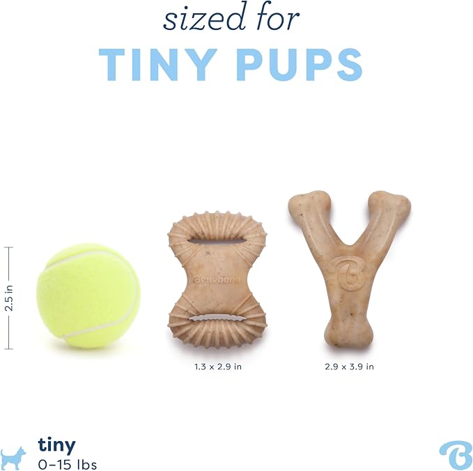 Benebone Puppy 2-Pack Dental Chew/Wishbone Durable Dog Chew Toys for Gentle Chewers, Real Chicken, Made in USA, Tiny