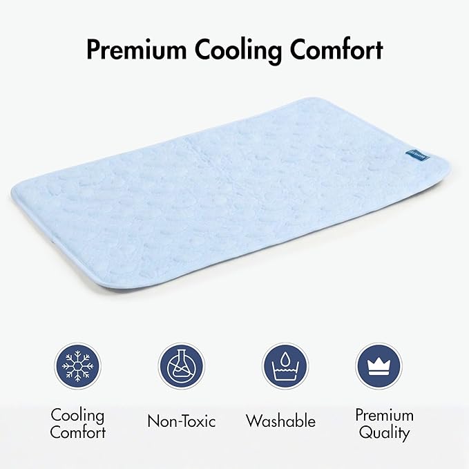 Spark Paws Cooling Mat for Dogs - Self Cooling Dog Mat & Pet Cooling Pad for Large, Medium & Small Dogs - Non-Toxic, Non-Gel Washable Cooling Bed - Hearts Blue - Size L