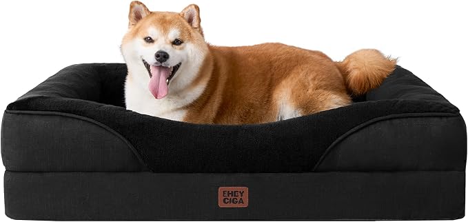 EHEYCIGA Orthopedic Dog Bed for Large Sized Dog, 36x27 Inch Large Memory Foam Dog Couch Bed with Sides, Waterproof Liner & Washable Removable Cover, Bolster Pet Sofa, Black