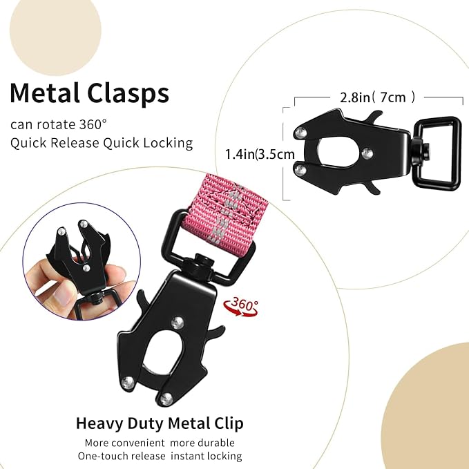 Heavy Duty Tactical Dog Leash, 4-6FT Shock Absorbing Bungee Lead with 2 Padded Handles, Metal Carabiner & Seatbelt Clip, Reflective No-Pull Leash for Medium/Large Dogs (Pink)