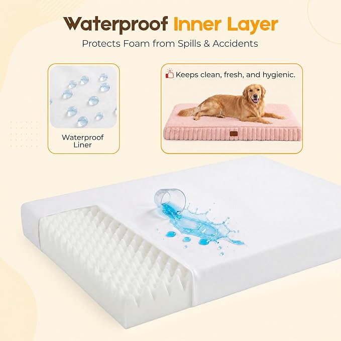 Orthopedic Dog Bed for XXL Jumbo Dog, Waterproof Pet Crate Bed with Removable Washable Cover, Non-Slip Bottom, Egg-Crate Foam Support