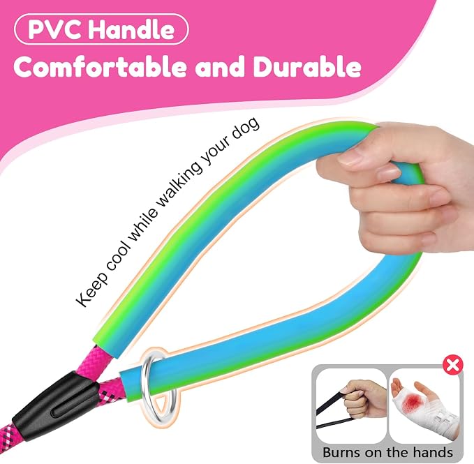 Dog Leash Heavy Duty 4/5/6ft XiaZ 2 Handles Dog Leashes for Medium Large Dogs 1/2 Inch 1000lb Strength Reflective PVC Waterproof-Handles Metal Hook Dual-Handle Rope Leash Nighttime Safety