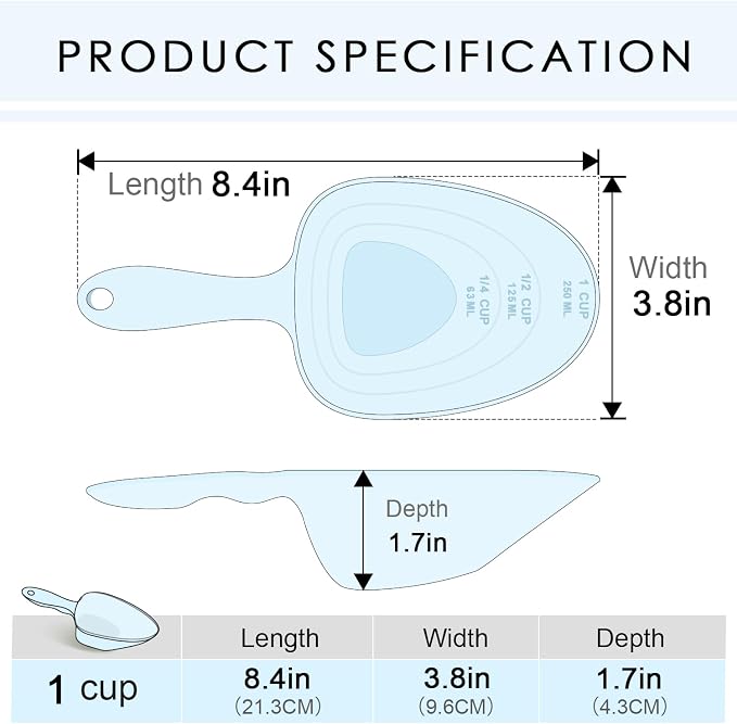 Melamine Pet Food Measuring Scoop, 1 Cup 1/2 Cup 1/4 Cup with Clear Measurement Lines for Dog, Cat, Bird, and Rabbit, Durable, Ergonomic Handle, Dishwasher safe-Baby Blue & Baby Pink