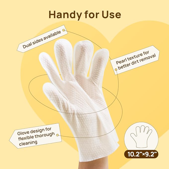 HICC PET Cleaning Deodorizing Glove Wipes for Dogs & Cats, Vet Recommended Hypoallergenic Hydrating & Nourish Fur Pet Grooming Glove Wipes, Pet Bathing Wipes for Horse Coat Care, 20pcs Rose Scent