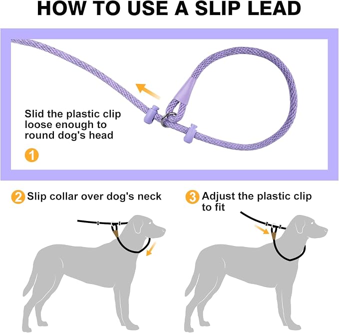 Lynxking Dog Leash Slip Lead Reflective Breathable Rope Comfortable Strong No Pull Slip On Pet Training Lead for Dogs (Light Purple, Large 1/2 inch x 6ft)