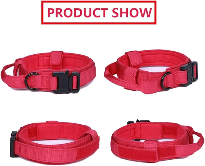 Tactical Dog Collar Adjustable Military Nylon Dog Collar with Control Handle and Heavy Duty Metal Buckle for Medium and Large Dogs (Red,S)