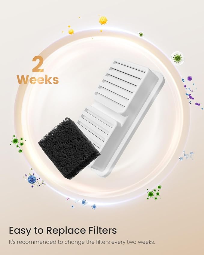 Replacement Filter for Cat Water Fountain - 8 Packs Pet Water Bowl Filters - 8 Filters & 8 Sponges Set for Stainless Steel Cats/Dog Water Dispenser - Activated Carbon & Foam Filtered Refill