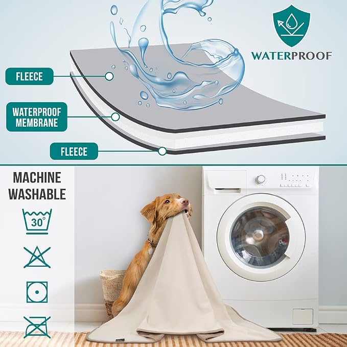 PetAmi Waterproof Dog Blanket for Small Medium Dogs Cats, Pee Proof Reversible Cat Blanket for Kitten Puppy, Soft Fleece Washable Pet Throw for Couch Car Crate Liner, 29x40 Taupe Beige