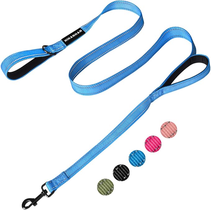 Reflective Dog Leash with Double Handle, Dog Leash 6 FT Long, Supports Medium and Large Dogs, Heavy Duty for Walking, Running, and Training, Blue